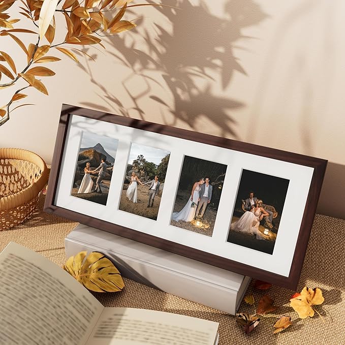 Vittanly 8x20 Collage Picture Frame, Displays 4Pcs 4x6 Pictures with Mat or 1Pcs 8x20 without Mat, Picture Frames Collage Wall Decor for Horizontal or Vertical Display, Brown, 1 Pack
