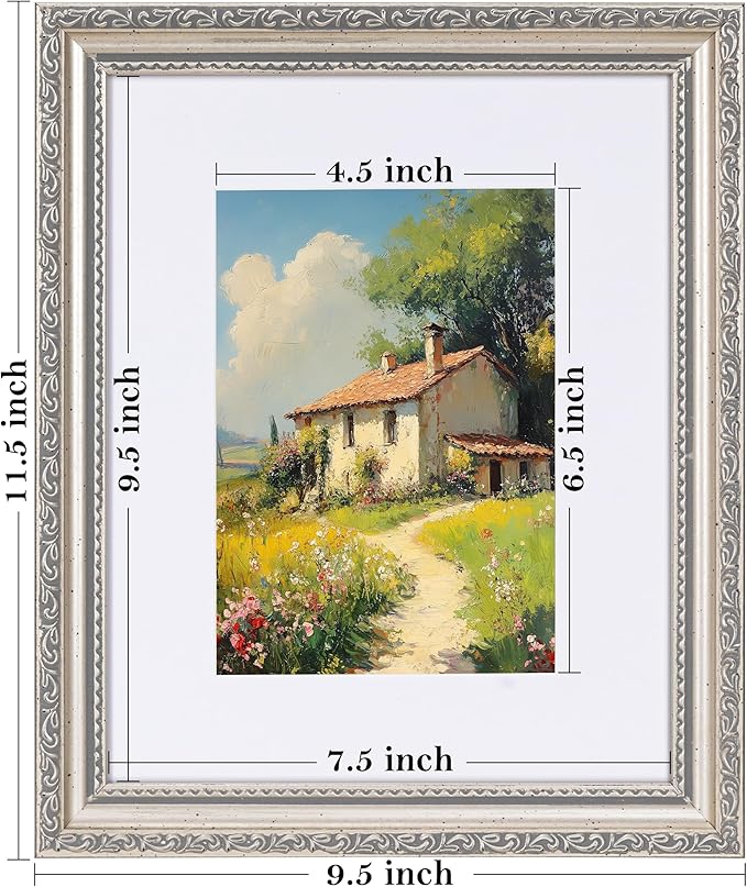 eletecpro 8x10 Picture Frames Set of 4, Vintage Photo Frame with Glass, Frames 8 x 10 Display 5x7 Photo with Mat or 8x10 without Mat for Tabletop or Wall Decor, Silver Beige