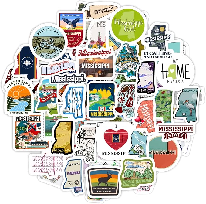 100Pcs Mississippi State Stickers for Water Bottle and Laptop - State Souvenirs, Decorations & Gifts, Waterproof Vinyl Decals, Gifts for Women & Men