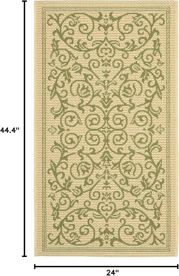 SAFAVIEH Washable Rug Outdoor Courtyard Collection - 2' x 3'7", Natural & Olive, Non-Shedding & Easy Cleaning, Ideal for Patio, Front Door, Entryway, Doormat (CY2098-1E01)