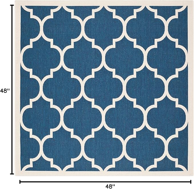 SAFAVIEH Washable Rug Outdoor Courtyard Collection - 4' Square, Navy & Beige, Non-Shedding & Easy Cleaning, Ideal for Patio, Backyard, Mudroom (CY6914-268)