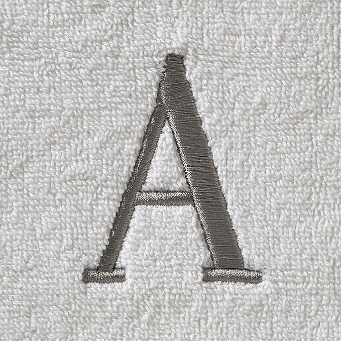 SKL Home Casual Monogram Hand Towel Set, A, 16x26, White 2 Count