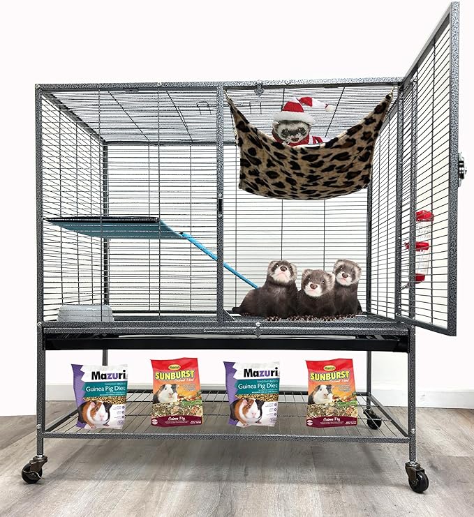 XX-Large 37"x24"x39"H Two Tiers Chew-Proof Large Double Large Front Doors Tight 1/2-inch Wire Spacing for Feisty Ferret Hammock Chinchilla Cat Sugar Glider Home On Wheels
