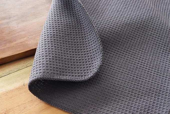 PurpleEssences Dish Cloths and Dish Rags - 6 Pack Waffle Weave Solid Kitchen Dish Wash Cloths, 100% Cotton, 12 x 12 Inches, Ultra Soft Absorbent Quick Drying - Christmas Holiday Winter - Dark Grey