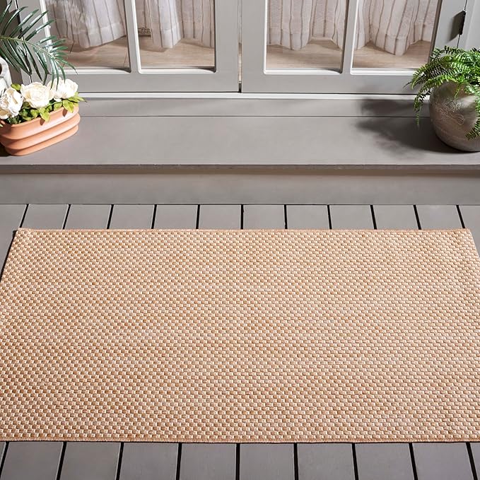 SAFAVIEH Washable Rug Outdoor Courtyard Collection - 2'7" x 5', Natural & Cream, Non-Shedding & Easy Cleaning, Ideal for Patio, Backyard, Mudroom (CY8521-03012)