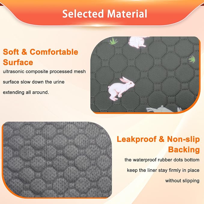 Guinea Pig Cage Liner, Reusable Guinea Pig Bedding Washable Absorbent Pee Pads for Dogs Kitten Rabbit Chinchilla Hamster, Leakproof & Anti Slip (2, C&C 2*3, 24"x36")