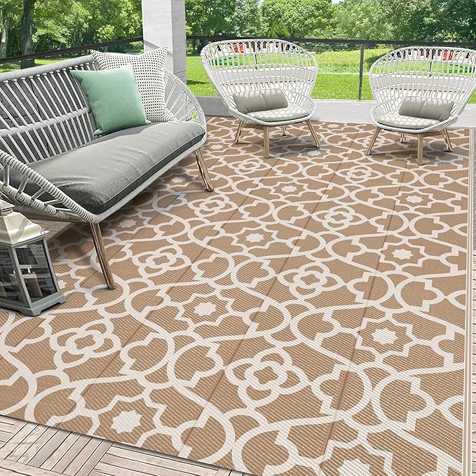 HEBE Outdoor Rug Waterproof 5x8, Plastic Straw Rug Camping Rug, Reversible Outdoor Patio Rugs RV Mat Clearance, Indoor Outside Floor Carpet for Porch,Deck,Camper,Balcony,Backyard