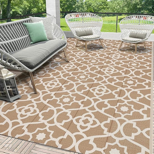 HEBE Outdoor Rug Waterproof 5x8, Plastic Straw Rug Camping Rug, Reversible Outdoor Patio Rugs RV Mat Clearance, Indoor Outside Floor Carpet for Porch,Deck,Camper,Balcony,Backyard