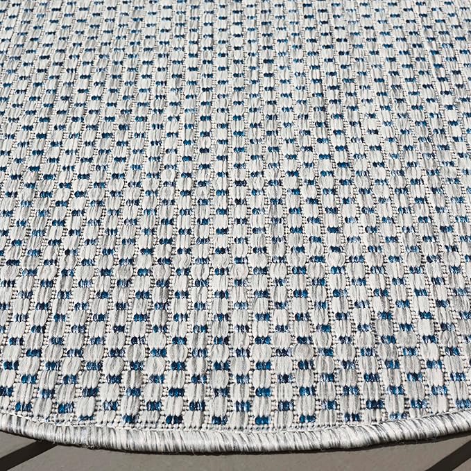 SAFAVIEH Washable Rug Outdoor Courtyard Collection - 10' Round, Grey & Navy, Non-Shedding & Easy Cleaning, Ideal for Patio, Backyard, Mudroom (CY8521-36812)