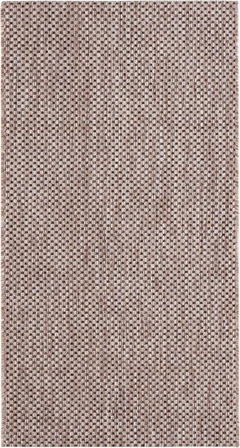 SAFAVIEH Washable Rug Outdoor Courtyard Collection - 2'7" x 5', Natural & Black, Non-Shedding & Easy Cleaning, Ideal for Patio, Backyard, Mudroom (CY8521-37312)