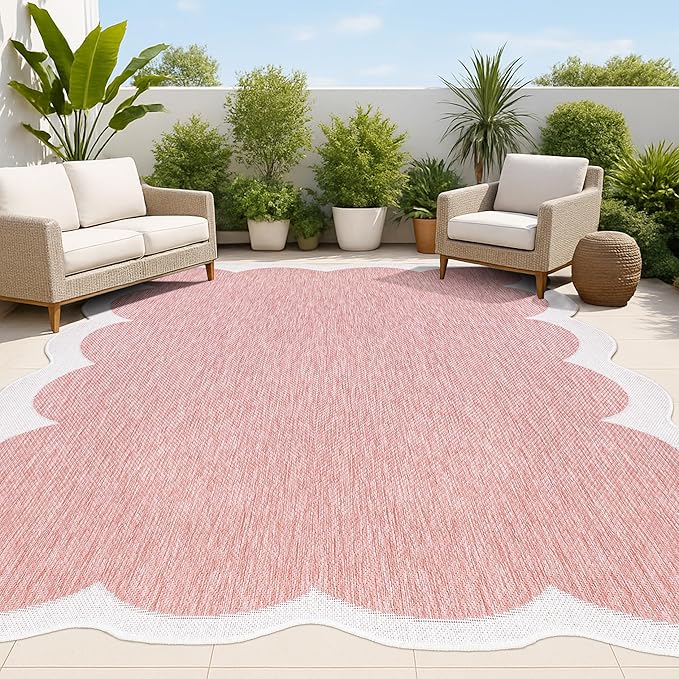 JONATHAN Y Cottage Two-Tone Scalloped Indoor Outdoor Area Rug 8X10 Light Rose/Cream, Alice Classic for Backyard, Patio, Porch, Easy-Cleaning, High Traffic, Pet-Friendly, Non-Shedding (SHP103B-8)