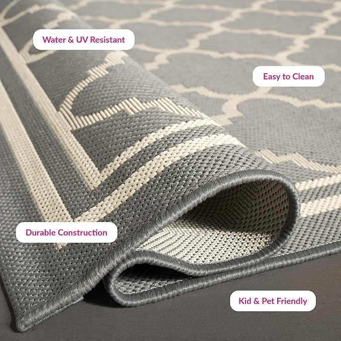 SAFAVIEH Washable Rug Outdoor Courtyard Collection - 2'3" x 20' Runner, Anthracite & Beige, Non-Shedding & Easy Cleaning, Ideal for Patio, Entryway, Mudroom, Hallway, Kitchen (CY6918-246)