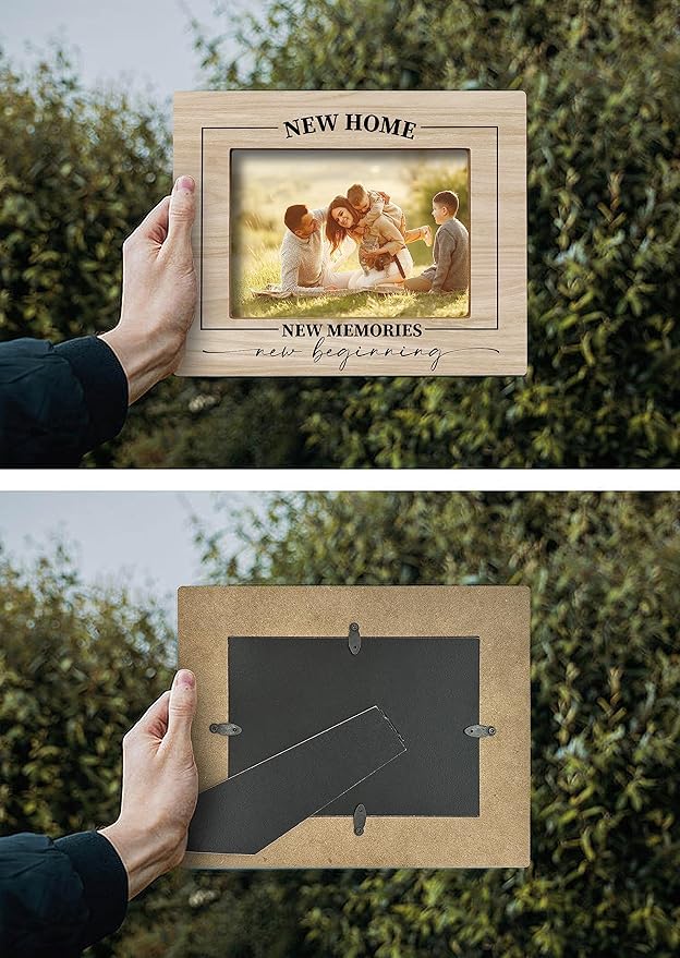 FONDCANYON New Home New Memories Housewarming Picture Photo Frame, 8 x 10 Inch, Beige Wooden Frame, Holds 5x7 Inch Photos