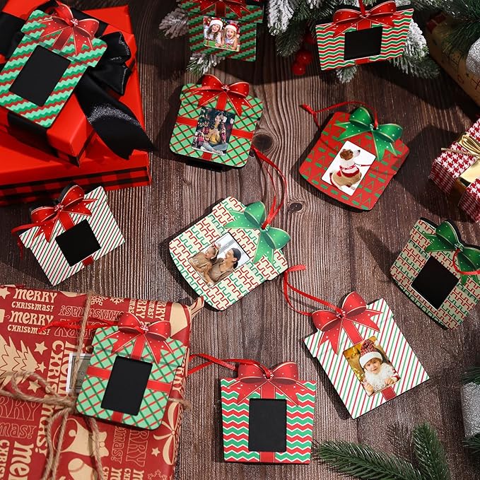 Namalu Small Frames for Christmas Ornaments Mini Wooden Picture Frame Ornaments for Christmas Tree Xmas Family Photo Hanging Keepsakes for Holiday Party Decorations Gifts (Vibrant,12 Pcs)