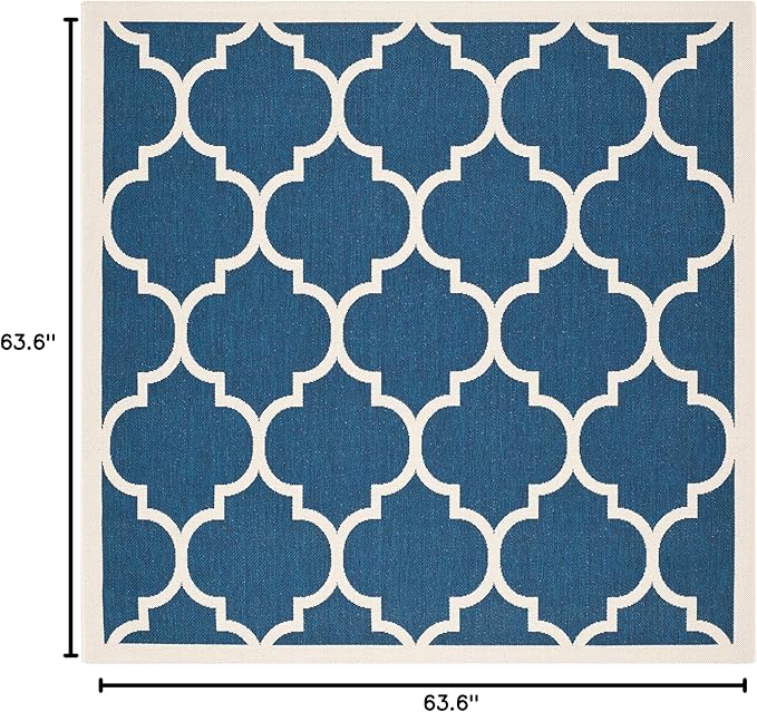 SAFAVIEH Washable Rug Outdoor Courtyard Collection - 5'3" Square, Navy & Beige, Non-Shedding & Easy Cleaning, Ideal for Patio, Backyard, Mudroom (CY6914-268)