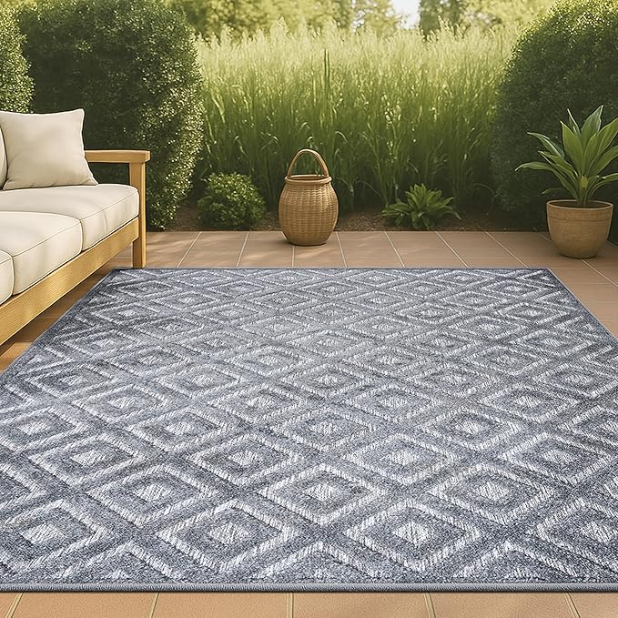 JONATHAN Y Diamond Trellis Indoor Outdoor Area Rug 5X8 Dark Gray, Portmany Neutral for Backyard, Patio, Porch, Easy-Cleaning, High Traffic, Pet-Friendly, Non-Shedding (IBZ104A-5)