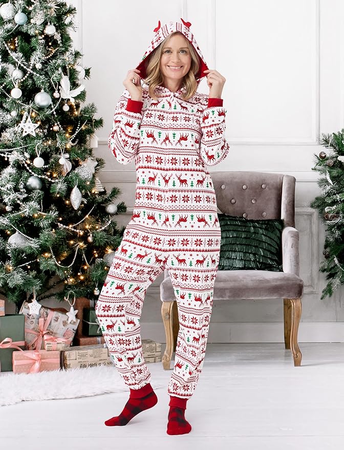 PATPAT Matching Family Christmas Onesie Pajamas – Holiday Hooded Jumpsuit Sleepwear PJs Couples Xmas Loungewear with Socks