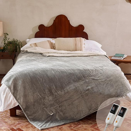 GOTCOZY Heated Blanket - Queen Size Electric Blanket with Dual Controller, 6 Heating Levels & 10 Hour Auto Off, ETL Certified (84x90 Inch Grey)
