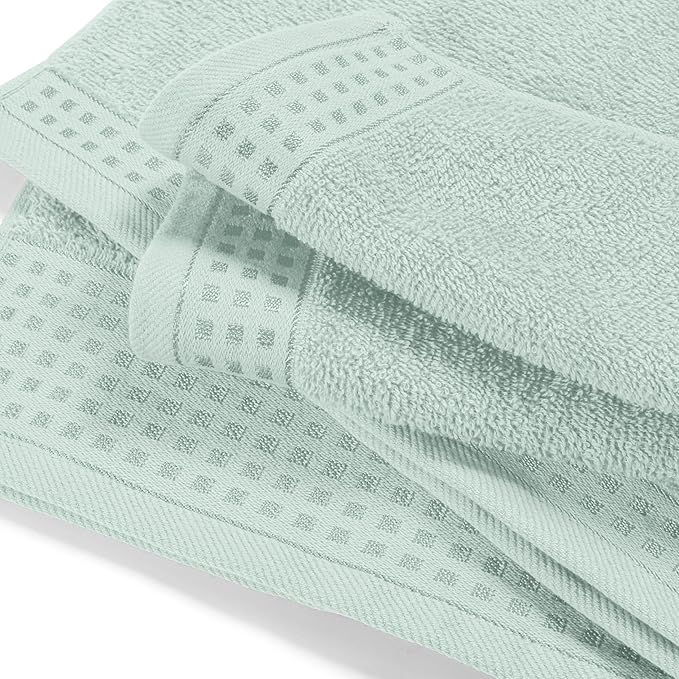 GLAMBURG Ultra Soft 3 Pack Cotton Towel Set, Contains a Bath Towel 28x55 inch, a Hand Towel 16x24 inch & a Wash Coth 12x12 inch, Ideal Everyday use, Compact & Lightweight - Sea Green