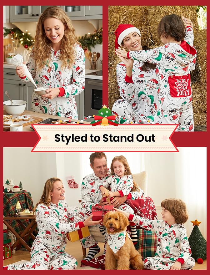 PATPAT Matching Family Christmas Onesie Pajamas – Holiday Hooded Jumpsuit Sleepwear PJs Couples Xmas Loungewear with Socks