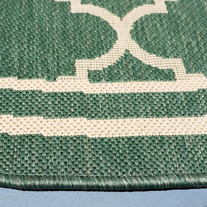 SAFAVIEH Courtyard Collection 6'7'' Round Dark Green/Beige CY6918 Moroccan Trellis Geometric Indoor/ Outdoor -Waterproof Easy -Cleaning Patio Backyard Mudroom Area -Rug