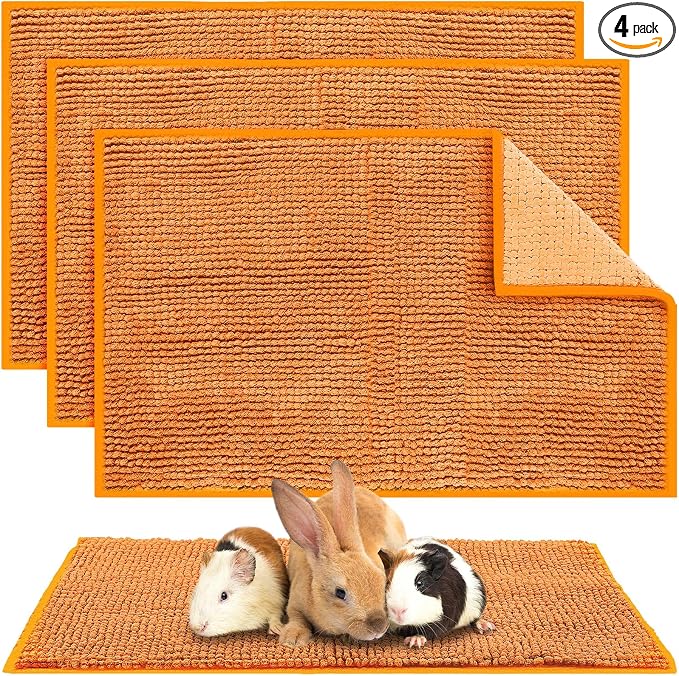 Amylove 4 Pcs Guinea Pig Cage Liner 16 x 24 Inch Washable Chenille Pee Pads Pet Dog Cat Bedding Training Mat Reusable for Small Animals Puppy Bunny Hamster Chinchilla