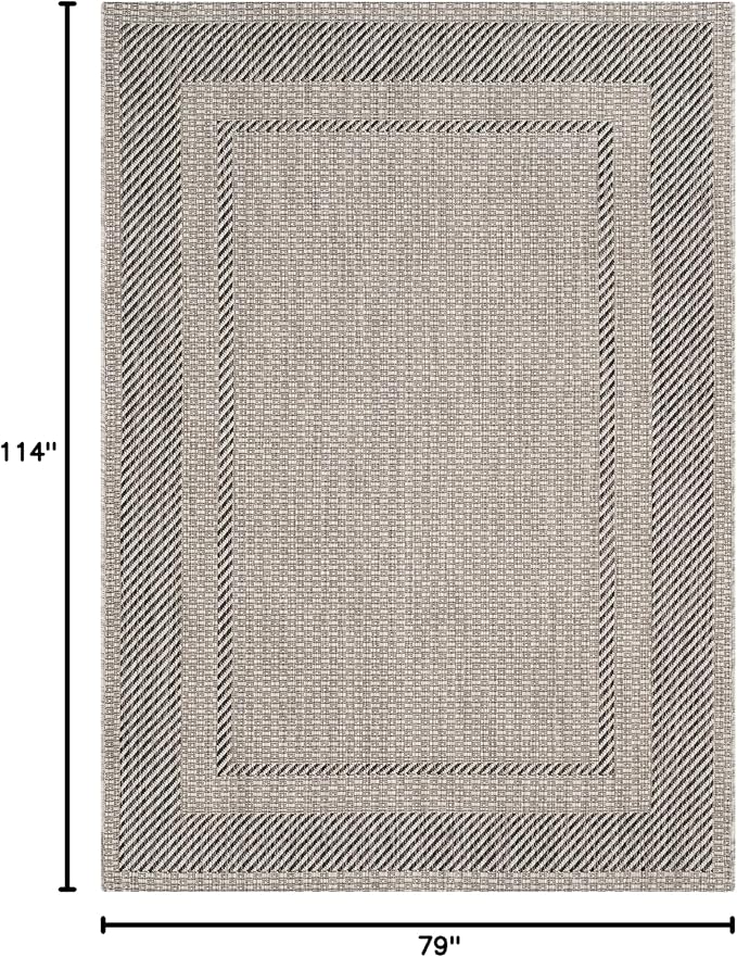 SAFAVIEH Courtyard Collection 6'7" x 9'6" Beige/Black CY8477 Indoor/ Outdoor Waterproof Easy Cleaning Patio Backyard Mudroom Area Rug