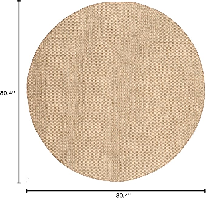 SAFAVIEH Washable Rug Outdoor Courtyard Collection - 6'7" Round, Natural & Cream, Non-Shedding & Easy Cleaning, Ideal for Patio, Backyard, Mudroom (CY8653-03021)