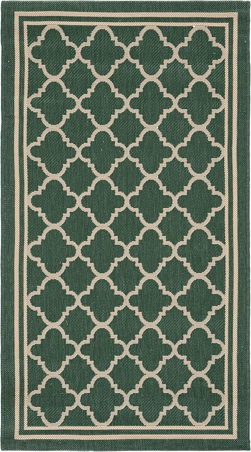 SAFAVIEH Courtyard Collection 2'7" x 5' Dark Green/Beige CY6918 Trellis Indoor/ Outside Waterproof Easy cleansingPatio Backyard Mudroom Area Mat