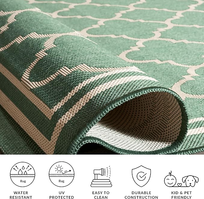SAFAVIEH Courtyard Collection 2'7" x 5' Dark Green/Beige CY6918 Trellis Indoor/ Outside Waterproof Easy cleansingPatio Backyard Mudroom Area Mat