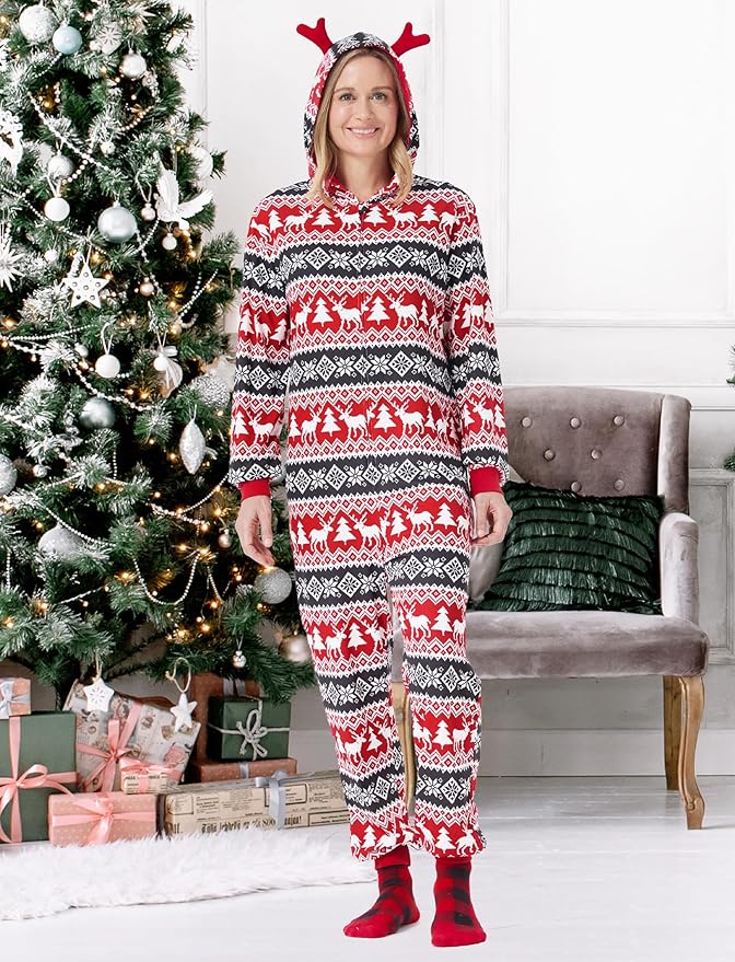 PATPAT Matching Family Christmas Onesie Pajamas – Holiday Hooded Jumpsuit Sleepwear PJs Couples Xmas Loungewear with Socks