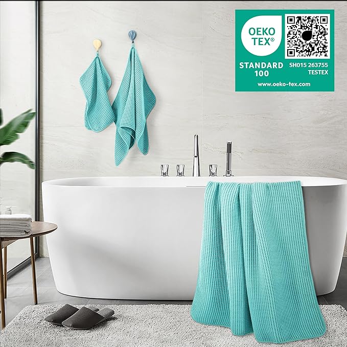 POLYTE Oversize, 60 x 30 in., Quick Dry Lint Free Microfiber Bath Towel Set, 6 Piece (Waffle Weave)