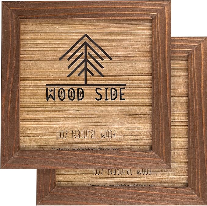 Rustic Wooden Square Picture Frames 8x8 - Set of 2 - 100% Natural Solid Eco Wood with Real Glass for Wall Mounting and Tabletop Photo Frame - Honey Brown