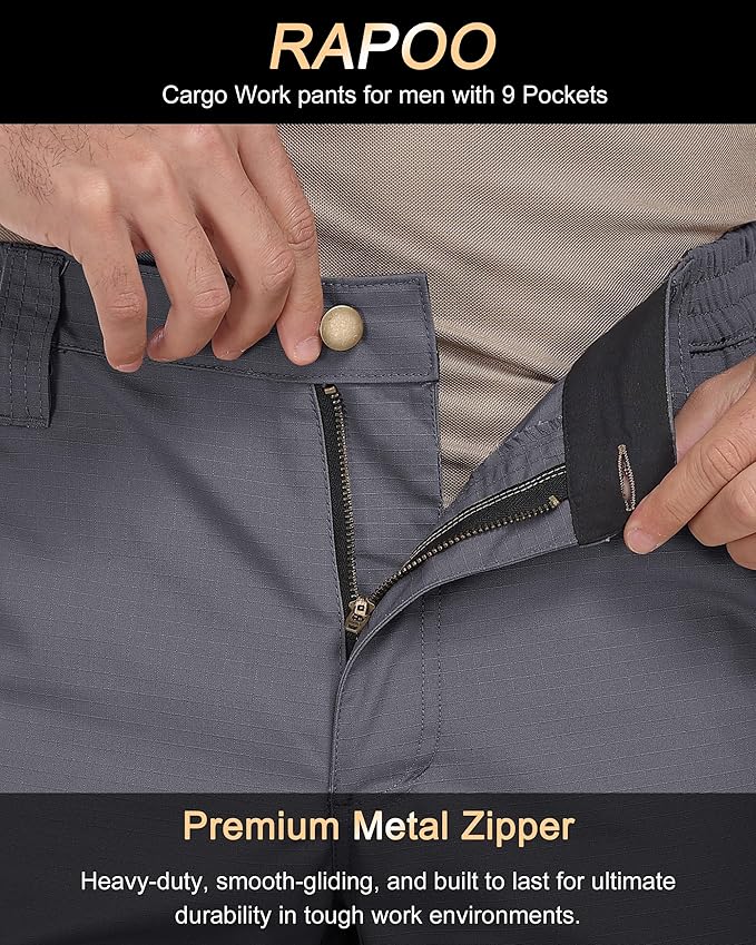 Rapoo Ripstop Water Resistant Cargo Tactical Pants for Men EDC Hiking Work Military Army Pants with 9 Pockets