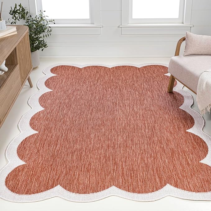 JONATHAN Y Cottage Two-Tone Scalloped Indoor Outdoor Area Rug 6X9 Terra/Cream, Alice Classic for Backyard, Patio, Porch, Easy-Cleaning, High Traffic, Pet-Friendly, Non-Shedding (SHP103C-6)