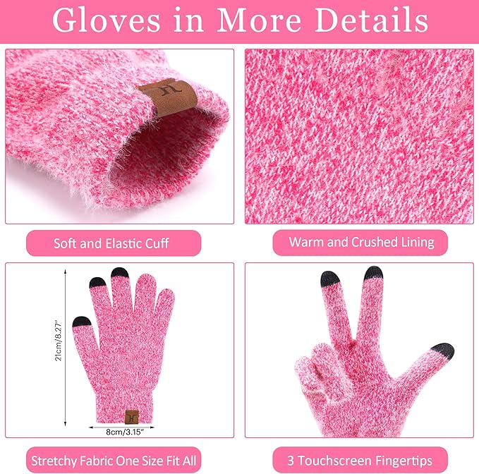 Womens Winter Warm Knit Beanie Hat Touchscreen Gloves Long Neck Scarf Set with Fleece Lined Skull Caps Gifts for Women