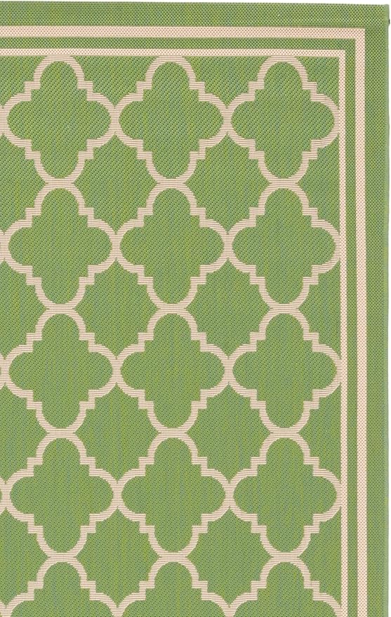 SAFAVIEH Washable Rug Outdoor Courtyard Collection - 5'3" x 7'7", Green & Beige, Non-Shedding & Easy Cleaning, Ideal for Patio, Backyard, Mudroom (CY6918-244)