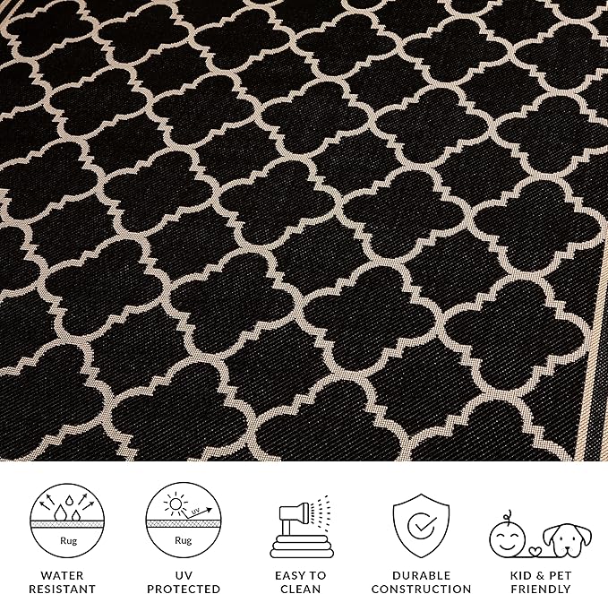 SAFAVIEH Washable Rug Outdoor Courtyard Collection - 2'3" x 5', Black & Beige, Non-Shedding & Easy Cleaning, Ideal for Patio, Front Door, Entryway, Mudroom, Doormat (CY6918-226)