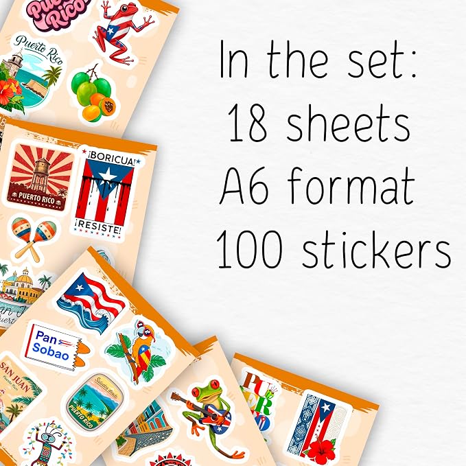100Pcs Puerto Rico Stickers and Decals for Water Bottle, Laptop - Puerto Rico Gifts, Party Supplies & Dacorations - Puertorican Gifts - Gift for Women & Men