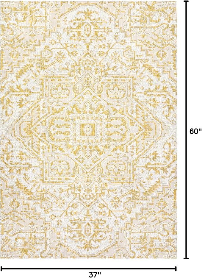 JONATHAN Y Boho Medallion Indoor Outdoor Area Rug 3X5 Cream/Yellow, Estrella Textured Weave for Backyard, Patio, Porch, Easy-Cleaning, High Traffic, Pet-Friendly, Non-Shedding (SMB105H-3)