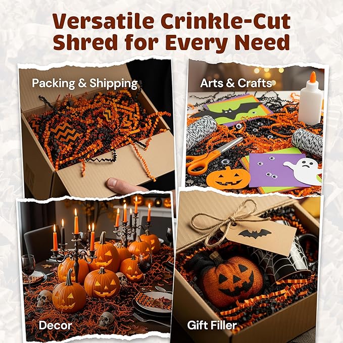 CrinklePak 1LB USA Made Halloween Crinkle Paper Filler | Great Shredded Paper For Gift Baskets, Shipping Packages, Gift Box Filler, Basket Filler, Birthdays, Weddings, Anniversaries | Crinkle Shred