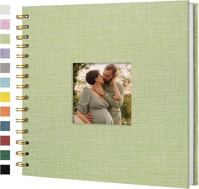 Scrapbook Photo Album Linen Cover, 8 x 8 Inch Hardcover Kraft White Pages Memory Book, for Travel Wedding Guest Book Christmas Baby Shower (20 Sheets/ 40 Pages,Grassgreen)