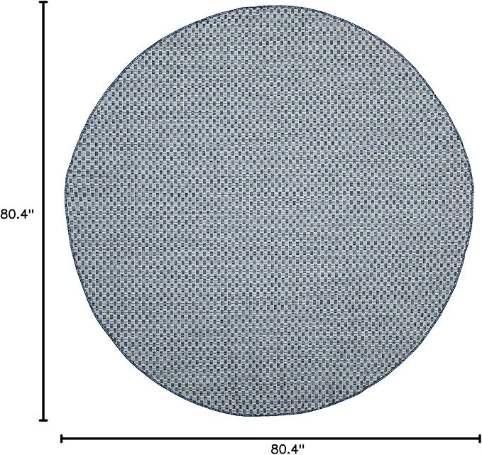 SAFAVIEH Washable Rug Outdoor Courtyard Collection - 6'7" Round, Blue & Light Grey, Non-Shedding & Easy Cleaning, Ideal for Patio, Backyard, Mudroom (CY8653-36821)