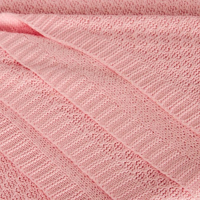 NTBAY Cable Knit Cooling Bed Blanket, Soft and Breathable Oversized Twin Bed Blanket 60x80 Inches Made from Rayon Derived from Bamboo for Bedroom, Travel, Pink
