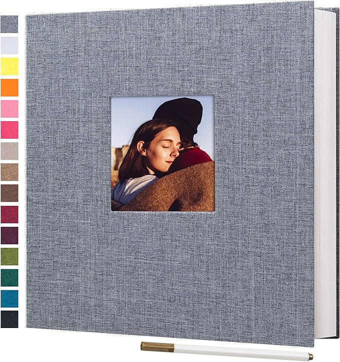 potricher Large Photo Album Self Adhesive 3x5 4x6 5x7 8x10 10x12 Pictures Linen Cover 40 Blank Pages Magnetic DIY Scrapbook Album with A Metallic Pen (Gray, 13.2x12.8 inch 40 Pages)