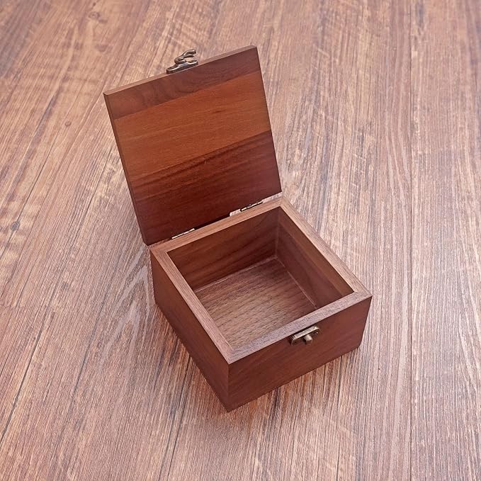 Handcrafted Walnut Wood Keepsake Box – 4.3 x 4.3 x 2.5 inch – Jewelry, Watch & Gift Storage Box – Rustic Wooden Box for Wedding, Birthday, Christmas