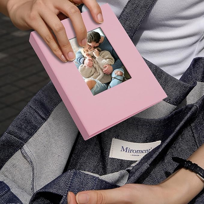 2 Pack Photo Album Holds 48 Pockets with Linen Cover and Customizable Window, Fits 4x6 Photos, Archival Black Pages, Pink