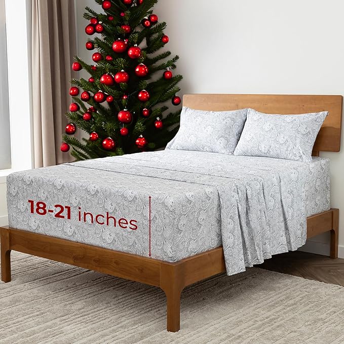 Mellanni Extra Deep King Sheets - 4 PC Iconic Collection Bedding - Hotel Luxury, Ultra Soft, Cooling Bed Sheets - Wrinkle, Fade, Stain Resistant (King, Paisley Gray)