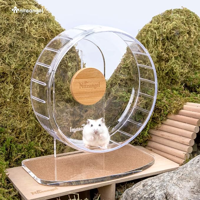 Niteangel Super-Silent Hamster Exercise Wheel: Quiet 8.2 inch Running Wheel | Can 9.1-11.8" Adjustable Height - No Bend Back Spinner Running for Dwarf Syrian Hamster Gerbils Mice Or Other Small Animal