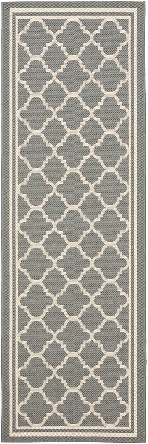 SAFAVIEH Washable Rug Outdoor Courtyard Collection - 2'3" x 6'7" Runner, Anthracite & Beige, Non-Shedding & Easy Cleaning, Ideal for Patio, Entryway, Mudroom, Hallway, Kitchen (CY6918-246)